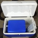   cooler with water cell and food tents  